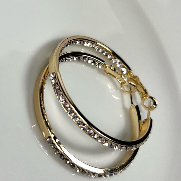 14k gold filled cz stone hoop earrings - Picture 2 of 4